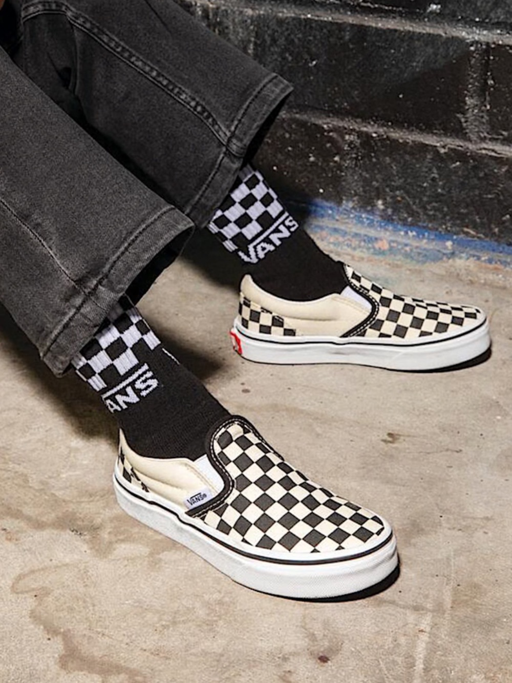 Vans Kids Classic Slip-On Checkerboard Sneaker - Black & White